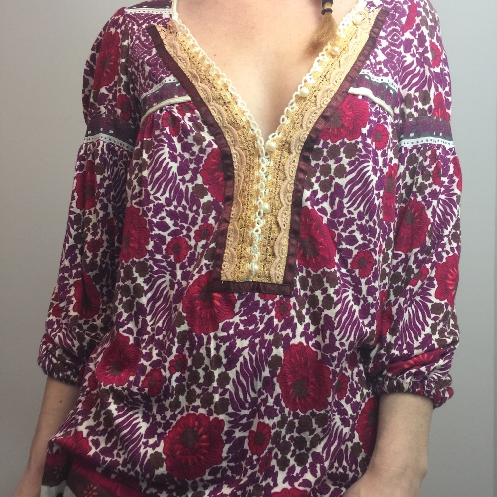 Free People Pink Pearl Button Tunic Blouse Top - Picture 2 of 8